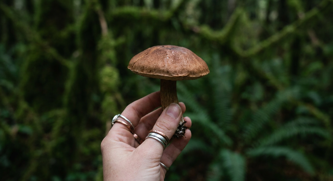 Hand holding mushroom